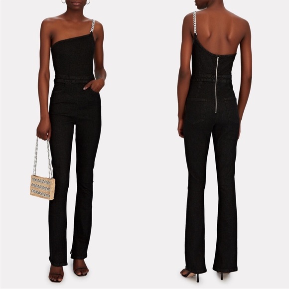 NWT WeWoreWhat Asymmetrical Denim Chain Strap Jumpsuit - Picture 2 of 11
